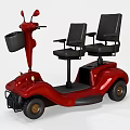 Red Two Seater Mobility Scooter With Black Seats Front Basket And Electric Design