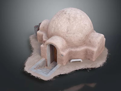 Traditional Adobe Dome Structure Entrance Gate with Stone Steps and Small Openings 3d model