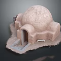 Traditional Adobe Dome Structure Entrance Gate with Stone Steps and Small Openings