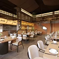 Elegant Modern Hotpot Restaurant Interior With Dining Tables And Green Plants