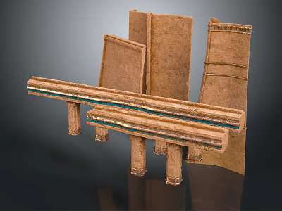 Handmade Brown Structural Model With Cardboard Beams And Wooden Support Columns Layered Design 3d model