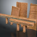 Handmade Brown Structural Model With Cardboard Beams And Wooden Support Columns Layered Design