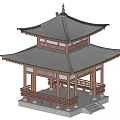 Traditional Chinese Two Story Pavilion Architectural Design With Curved Roof And Wooden Railings