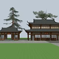Traditional Chinese Ancient Architecture Featuring Curved Eaves Pine Trees And Stone Path 3d model