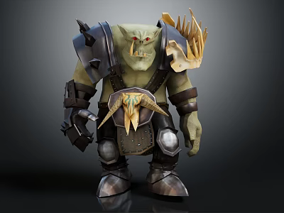 Fierce Orc Warrior Character Creature With Spiked Armor And Horned Decor 3d model