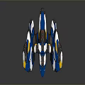 Futuristic Cosmic Spaceship With Blue Yellow White Sleek Interstellar Design