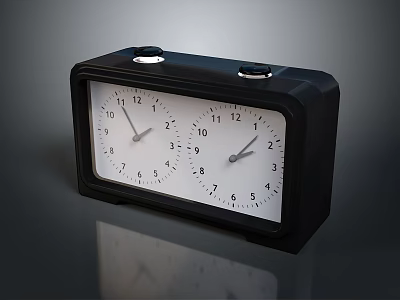 Modern Black Alarm Clock With Dual White Dials And Sleek Design 3d model