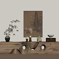 Modern Middle Ancient Striped Case Duan Jing Porch Ornaments Combination Bench Hanging Painting 3d model