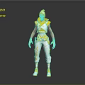 Game Movie Character In Yellow And White Futuristic Outfit With Headpiece Gloves And Boots