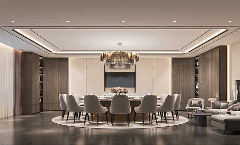 Modern private room catering large box hotel catering private room restaurant large private room art chandelier round table and chair 3d model