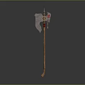 Medieval Battle Axe With Wooden Handle And Decorative Metal Blade Red Accents