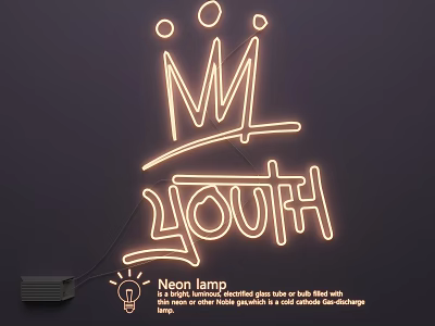 Neon Lamp Lighting Combinations for Bar Club Wall Art With Black Background And Warm Yellow Light 3d model