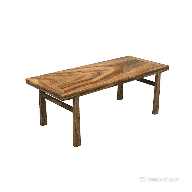 Solid Wood Tea Table With Natural Grain Pattern And Sturdy Wooden Legs Design 3d model 