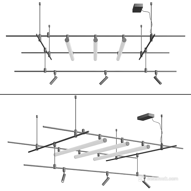 Chandelier Structural Design Featuring Crossbars Suspension System And Multiple Light Bodies 3d model