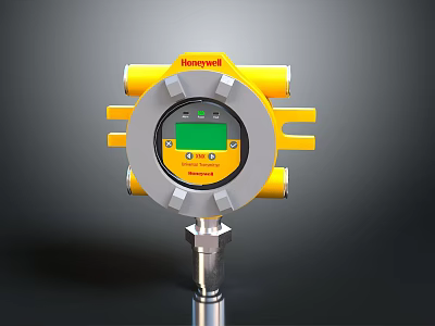 Honeywell Yellow Household Safety Device With Digital Green Screen And Circular Metal Structure 3d model