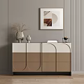 Modern Entryway Cabinet And Side Cabinet With Decorative Vases Books Painting On Grey Wall