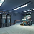 Cartoon Scene Of Industrial Style Room With Metal Pipes Equipment And Broken Floor Chair