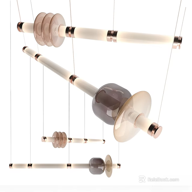 Elegant Modern Chandelier Design With Glass Shades And Copper Metal Frames 3d model 