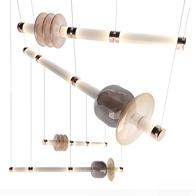 Elegant Modern Chandelier Design With Glass Shades And Copper Metal Frames 3d model