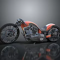 Custom Orange And Black Motorcycle With Unique Spoke Wheels And Streamlined Body