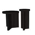 Two Dark Wood Round Side Tables With Modern Minimalist Design Structure 3d model