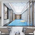 Luxurious Entertainment Room With Fitness Equipment And Skylight