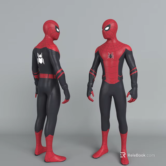 SpiderMan Game and Movie Character Red Black Suit with White Spider Logo Red Stripes Gloves 3d model 