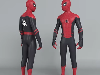 SpiderMan Game and Movie Character Red Black Suit with White Spider Logo Red Stripes Gloves 3d model
