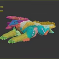 Blue and Yellow Dragon Sculpture with Detailed Carving and Mythical Design Features