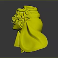 Vibrant Game and Movie Character Head Sculpture with Ornate Headdress and Shiny Accents