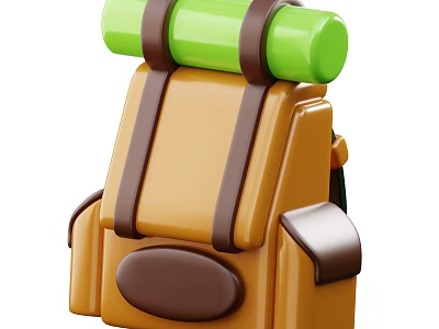Decorative Ornament Set Featuring Brown Backpack With Green Cylindrical Top And Brown Straps 3d model