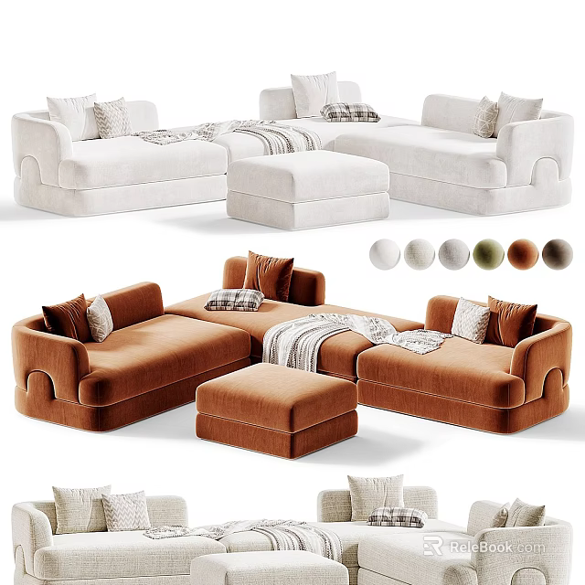 Modern Sectional Sofa With Plush Pillows Ottoman And Multiple Color Options 3d model 