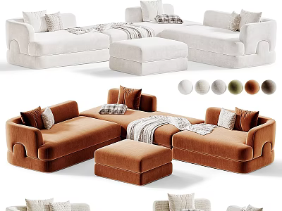 Modern Sectional Sofa With Plush Pillows Ottoman And Multiple Color Options 3d model