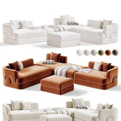 Modern Sectional Sofa With Plush Pillows Ottoman And Multiple Color Options 3d model