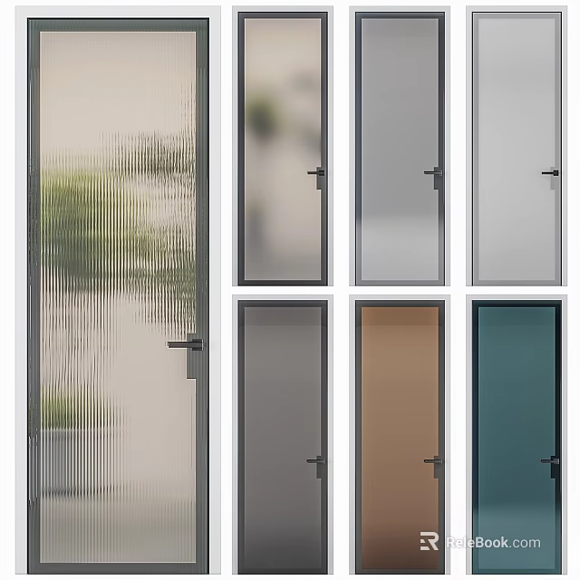 Modern Casement Doors With Various Colored Glass Panels And White Frames 3d model