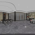 Modern Tobacco and Liquor Store Interior With Well Stocked Wine Shelves Marble Floor and Tables