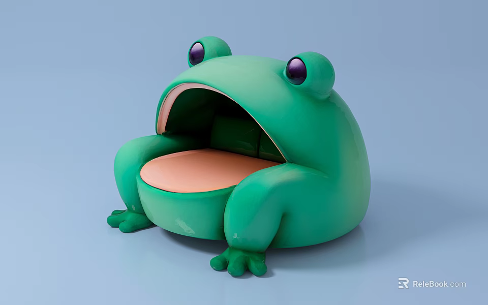 Unique Green Frog Shaped Sofa with Light Orange Cushion for Living Room 3d model 