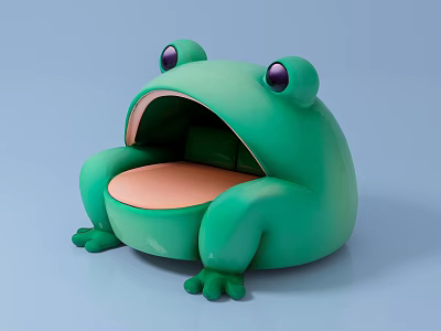 Unique Green Frog Shaped Sofa with Light Orange Cushion for Living Room 3d model