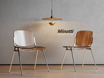 Minotti Single Chair with Brushed Gold Legs and Wooden Backrest in Modern Minimalist Space 3d model