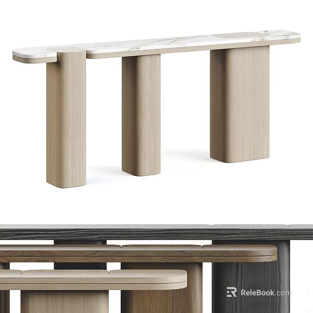 Modern Minimalist Console Table And Side Cabinet With Wooden Frame And Storage Space 3d model 