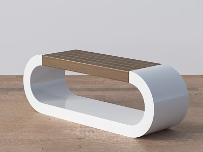 Modern Public Chair with White Circular Frame and Wooden Seat Design 3d model