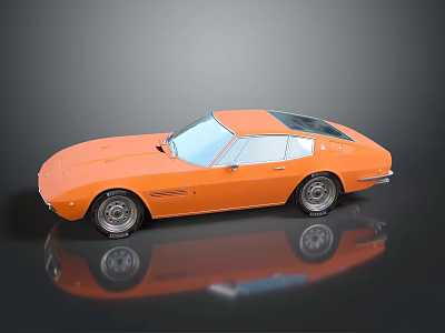Orange Vintage Sports Car With Sleek Body Design And Black Roof 3d model