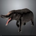 Large Dark Brown Elephant With Open Mouth And Extended Trunk Standing