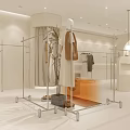 Modern Minimalist Clothing Store With White Racks Mannequins Green Plants And Bright Lighting