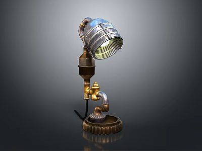 Industrial Style Metal Table Lamp With Gear Base And Pipe Structure Lampshade 3d model