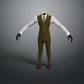 Stylish Men's Outfit with White Shirt Brown Vest Trousers Black Gloves and Brown Shoes