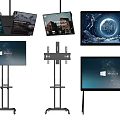 Modern Flat Screen TVs With Hanging Mounts And Floor Stand Displays 3d model