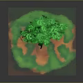 Vibrant Green Leaf Tree With Unique Red Trunk On Green Grass And Orange Soil