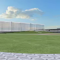 Modern Hospital Building With Glass Curtain Walls And Green Lawn Area