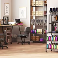 Organized Office Workspace With Wooden Desk Chairs Bookshelves And Storage Racks
